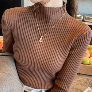 Elegant Solid Basic Knitted Tops Women Turtlneck Sweater Long Sleeve Casual Slim Pullover Korean Fashion Simple Chic Clothes