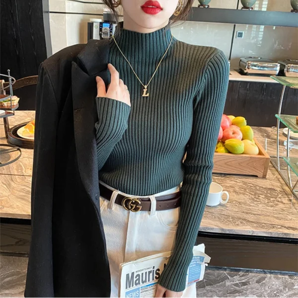 Elegant Solid Basic Knitted Tops Women Turtlneck Sweater Long Sleeve Casual Slim Pullover Korean Fashion Simple Chic Clothes