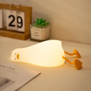 Duck Rechargeable LED Night Light Pat Silicone Dimmable Lamp Bedside Cartoon Children Nightlights For Home Room Decor Lighting