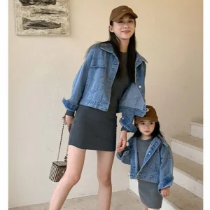 Fashion Mother And Daughter Clothes Set Mum And Kids Baby Girl Denim Jacket+Dress Two Piece Outfits Autumn Women Clothing Sets