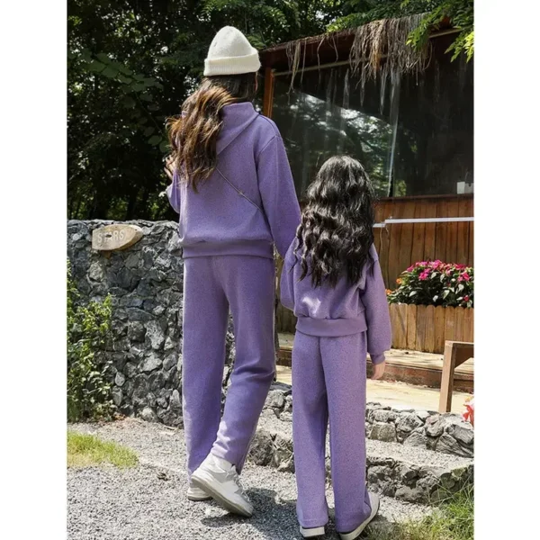 Mommy and Me Outfits Mom and Daughter Matching Set Mother and Baby Girl Equal Hood Jacket Zip+pants Two Piece Suit Women Clothes