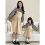 Mom Daughter Matching Outfits Party Dress Casual Womens Clothing 2024 Spring Mom and Baby Girls Plaid Blouse Sleeveless Dresses