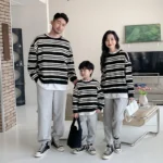 Spring Retro color stripe parent-child hoodies fashion Loose family matching sweatshirts