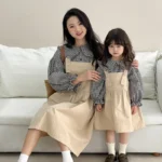 Mom Daughter Matching Outfits Party Dress Casual Womens Clothing 2024 Spring Mom and Baby Girls Plaid Blouse Sleeveless Dresses