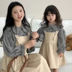 Mom Daughter Matching Outfits Party Dress Casual Womens Clothing 2024 Spring Mom and Baby Girls Plaid Blouse Sleeveless Dresses