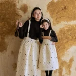 Winter Warm Mother Daughter Matching Cotton Long Skirt+shirt Suit Girls and Mom Thick Tops Two Piece Outfits Women Clothes Sets