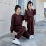 Mom Baby Girls Matching Clothing Sets Mother and Daughter Equal Outfits Fashion Women Hooded Jacket Zip+pants Two Piece Clothes