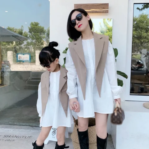 Mother Daughter Matching Autumn Dressess Women's Business Clothing Suits Fashion 2023 Mom And Baby Girl Matching Clothes Dress