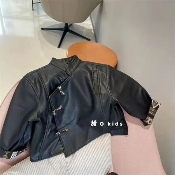 Spring Autumn Fashion Children Casual Windbreaker Leather Jacket Kids Boys Black Motorcycle+Pants Trench Coat Outerwear Clothes