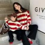 Mom and Son Matching Hooded Sweatshirts Fashion Mother Daughter Same Clothes Mummy and Me Hoodie 2023 Korean Children's Clothing