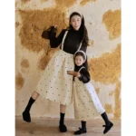 Winter Warm Mother Daughter Matching Cotton Long Skirt+shirt Suit Girls and Mom Thick Tops Two Piece Outfits Women Clothes Sets