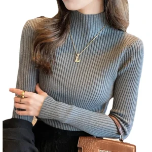 Elegant Solid Basic Knitted Tops Women Turtlneck Sweater Long Sleeve Casual Slim Pullover Korean Fashion Simple Chic Clothes