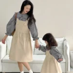 Mom Daughter Matching Outfits Party Dress Casual Womens Clothing 2024 Spring Mom and Baby Girls Plaid Blouse Sleeveless Dresses