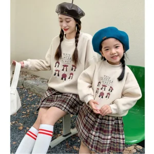 kf-Sb9169433eec140a7bd3f0bd4e49efc4eC-Mom-And-Daughter-Sweatshirt-Clothes-Baby-Girls-Plaid-Skirts-Set-Women-Two-Piece-Outfits-2023-Winter