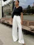 Tossy Fashion High Waist Pocket Women's Pants Y2k Outfit White Patchwork Casual Wide Leg Trousers Autumn Loose Slim Female Pants