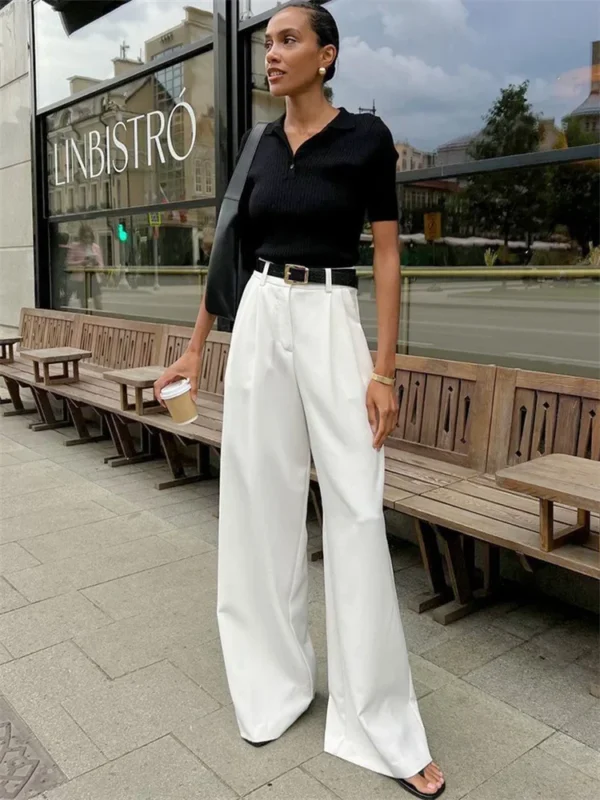 Tossy Fashion High Waist Pocket Women's Pants Y2k Outfit White Patchwork Casual Wide Leg Trousers Autumn Loose Slim Female Pants