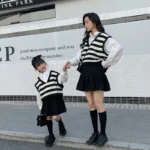 Mother And Daughter Matching Clothes Sets Women Shirts Vest Skirts Outfits Korean kids Sleeveless Blouse Mom Baby Girls Clothing