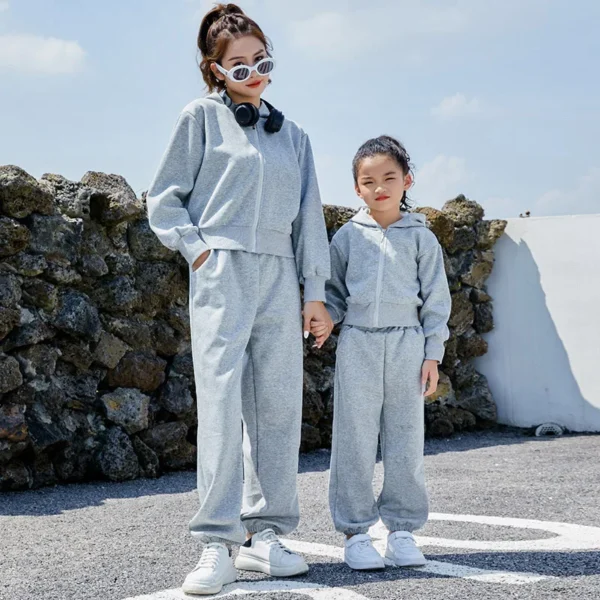 Mom Baby Girls Matching Clothing Sets Mother and Daughter Equal Outfits Fashion Women Hooded Jacket Zip+pants Two Piece Clothes