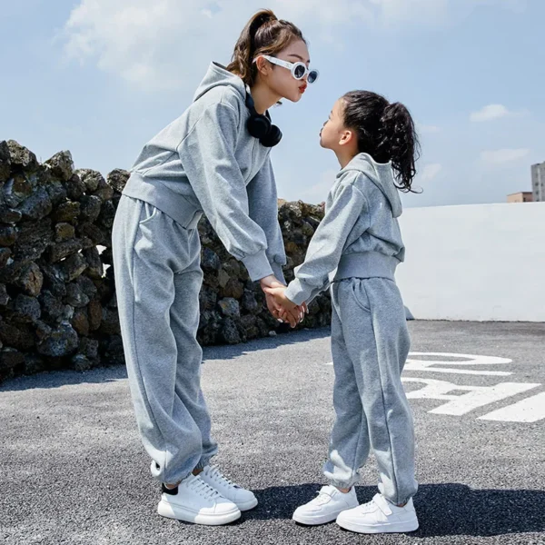 Mom Baby Girls Matching Clothing Sets Mother and Daughter Equal Outfits Fashion Women Hooded Jacket Zip+pants Two Piece Clothes