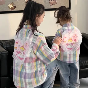 kf-Sd698328c12054d76a97223a429c15b6bJ-Mom-and-Daughter-Shirt-2024-Spring-New-Mother-and-Baby-Girls-Plaid-Long-Sleeve-Blouse-Mommy