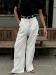 Tossy Fashion High Waist Pocket Women's Pants Y2k Outfit White Patchwork Casual Wide Leg Trousers Autumn Loose Slim Female Pants