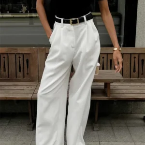 Tossy Fashion High Waist Pocket Women's Pants Y2k Outfit White Patchwork Casual Wide Leg Trousers Autumn Loose Slim Female Pants