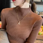 Elegant Solid Basic Knitted Tops Women Turtlneck Sweater Long Sleeve Casual Slim Pullover Korean Fashion Simple Chic Clothes