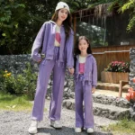 Mommy and Me Outfits Mom and Daughter Matching Set Mother and Baby Girl Equal Hood Jacket Zip+pants Two Piece Suit Women Clothes