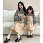 Mom Daughter Matching Outfits Party Dress Casual Womens Clothing 2024 Spring Mom and Baby Girls Plaid Blouse Sleeveless Dresses