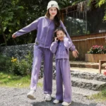 Mommy and Me Outfits Mom and Daughter Matching Set Mother and Baby Girl Equal Hood Jacket Zip+pants Two Piece Suit Women Clothes