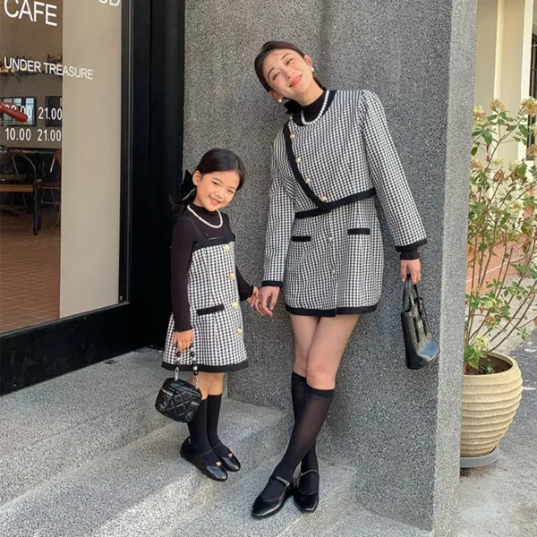 Mother Daughter Clothes Sets 2022 Mommy And Me Outfits Matching Sets Autumn Women's Suit Baby Girls Coat+Dress Clothing Outfit